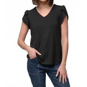 NEW PINE APPAREL women's juliana v neck short sleeve top in black